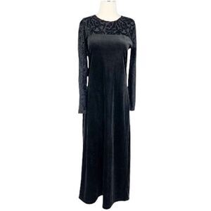 Diane Von Furstenburg Black Velvet Long Sleeve Dressy Elegant Maxi Dress Size S